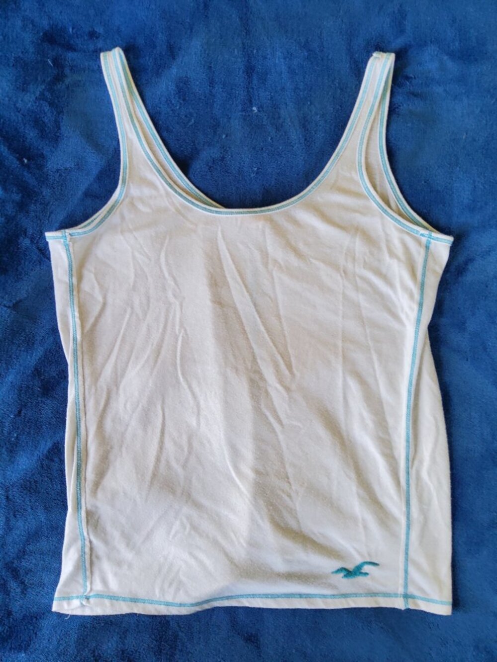 Vintage Y2K Hollister White Tank Top Light Blue Trim